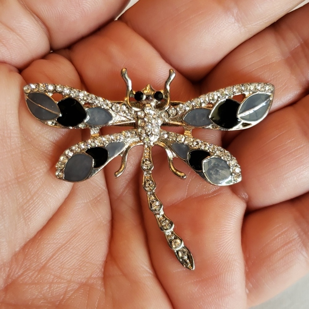 Black & Gray Dragon Fly Brooch